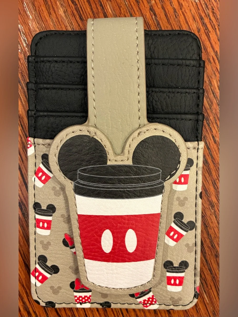 Disney Parks Mickey & Minnie Coffee Cup Card Holder ID Wallet Snap Closure